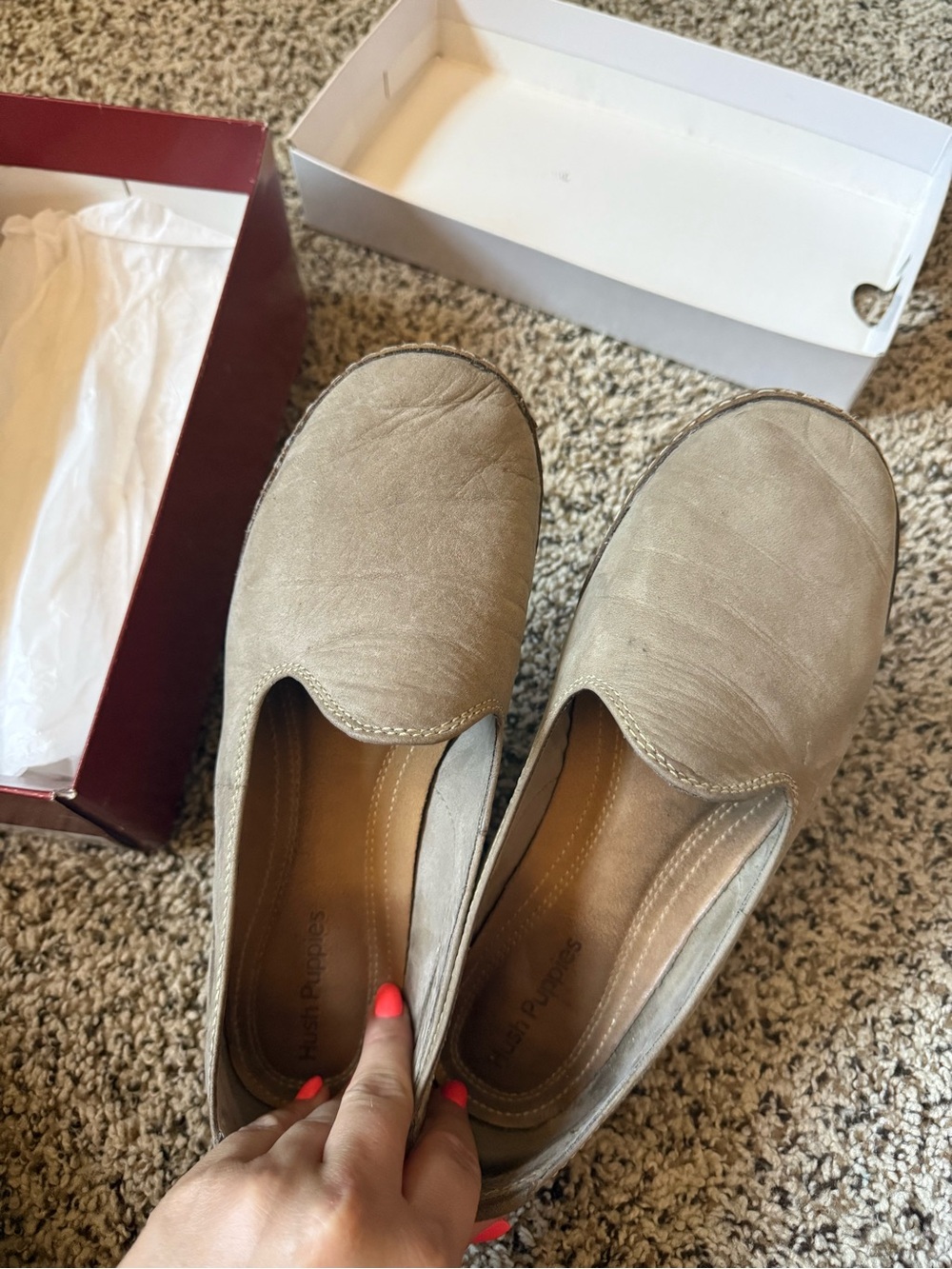 Hush Puppies Women's Slip-On Loafers in Light Taupe Suede